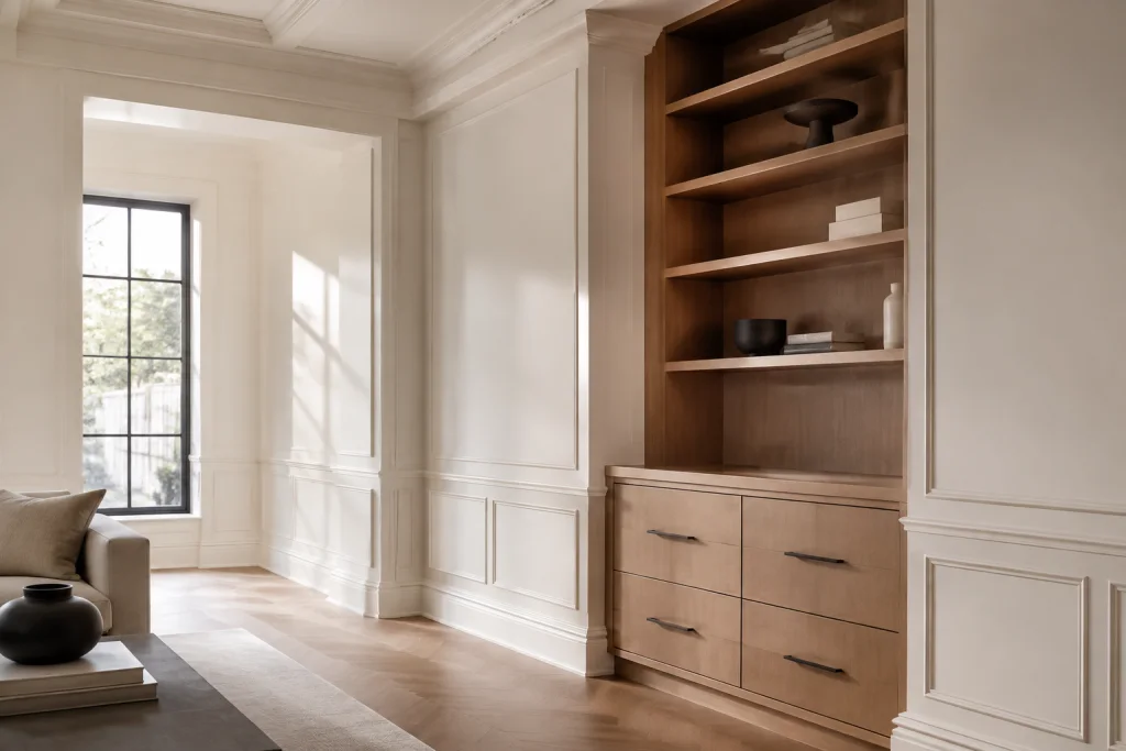 Illustrative concept image of refined wall panelling and custom built-in millwork in a Toronto-style home