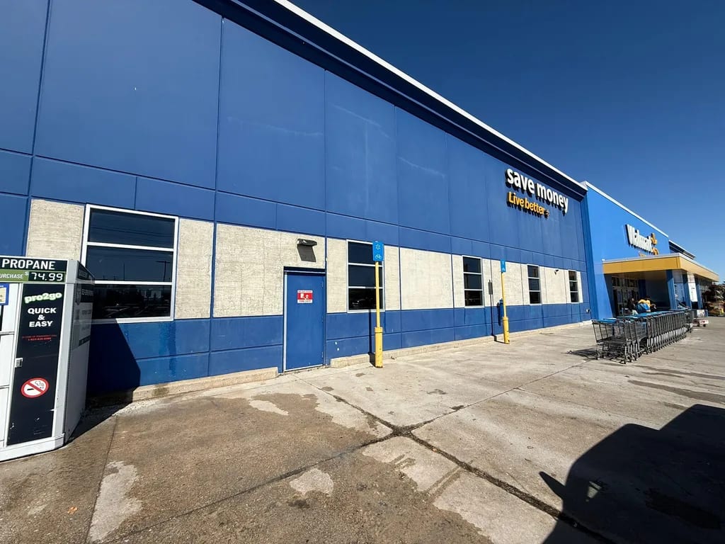 Walmart storefront concrete panels exposed during preparation by Sigma Painting in the Greater Toronto Area