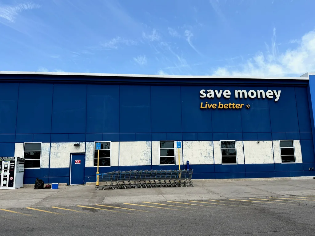 Walmart storefront wall panels during paint removal by Sigma Painting in the Greater Toronto Area