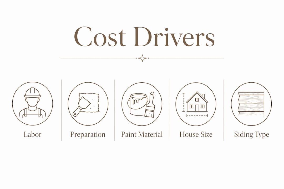 Infographic showing key exterior painting cost factors