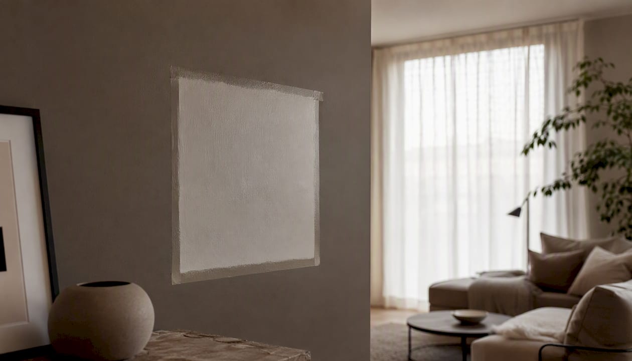 Primer test patch drying on dark wall