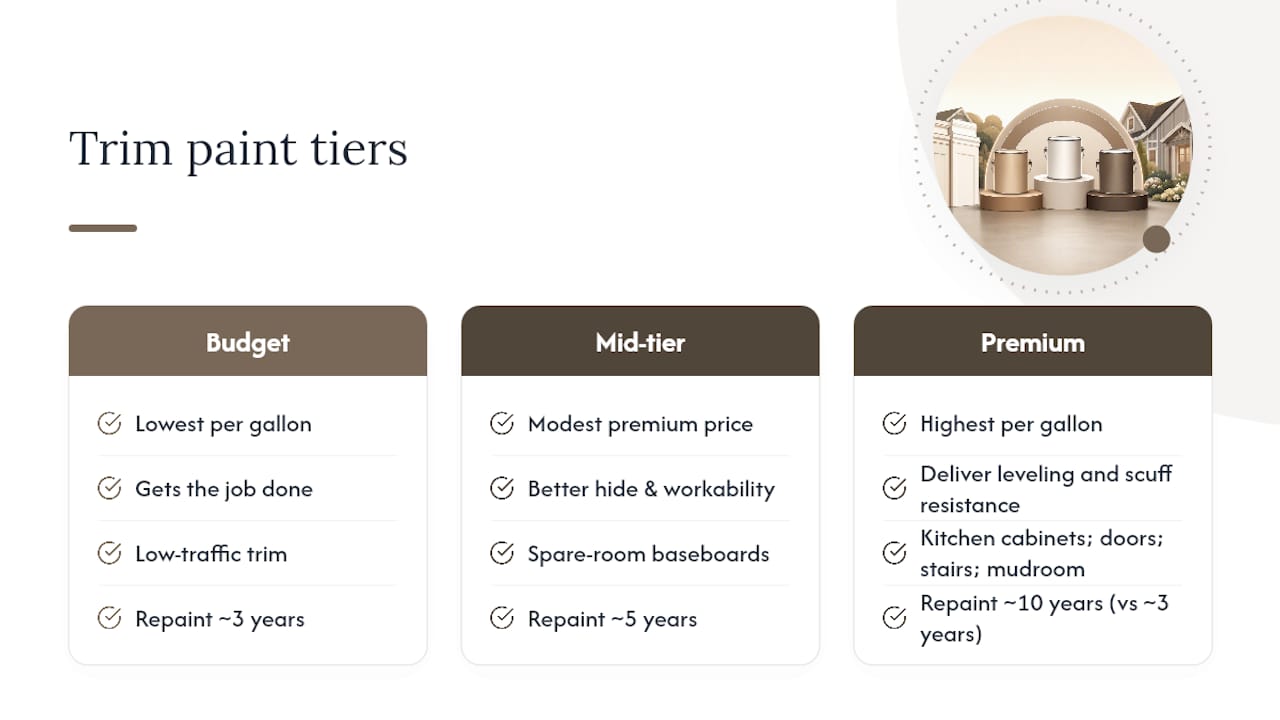 Comparison of trim paint price tiers and features