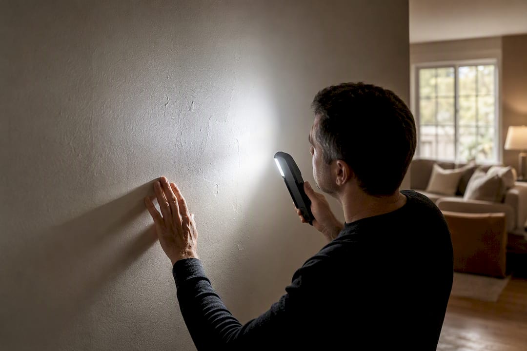 Luxury wall under angled raking light inspection