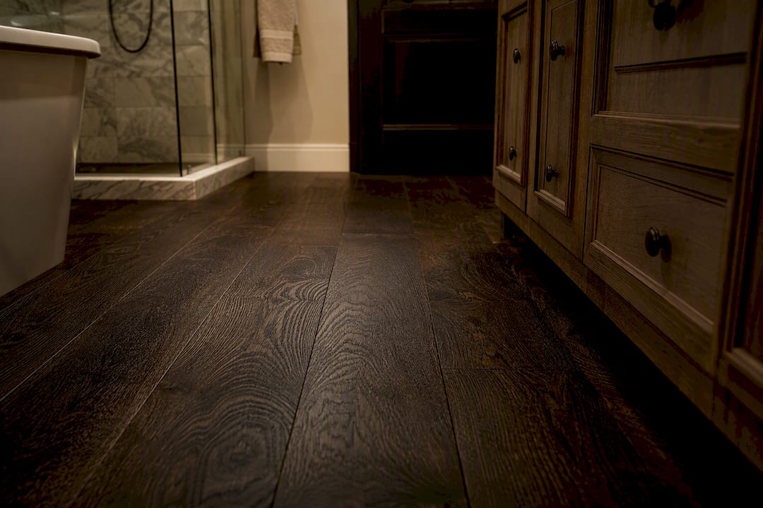 Dark stained oak floor close-up