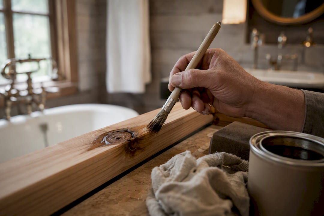 Spot-sealing pine knot with shellac primer