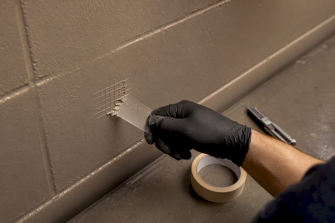 Cross-hatch tape test on painted wall