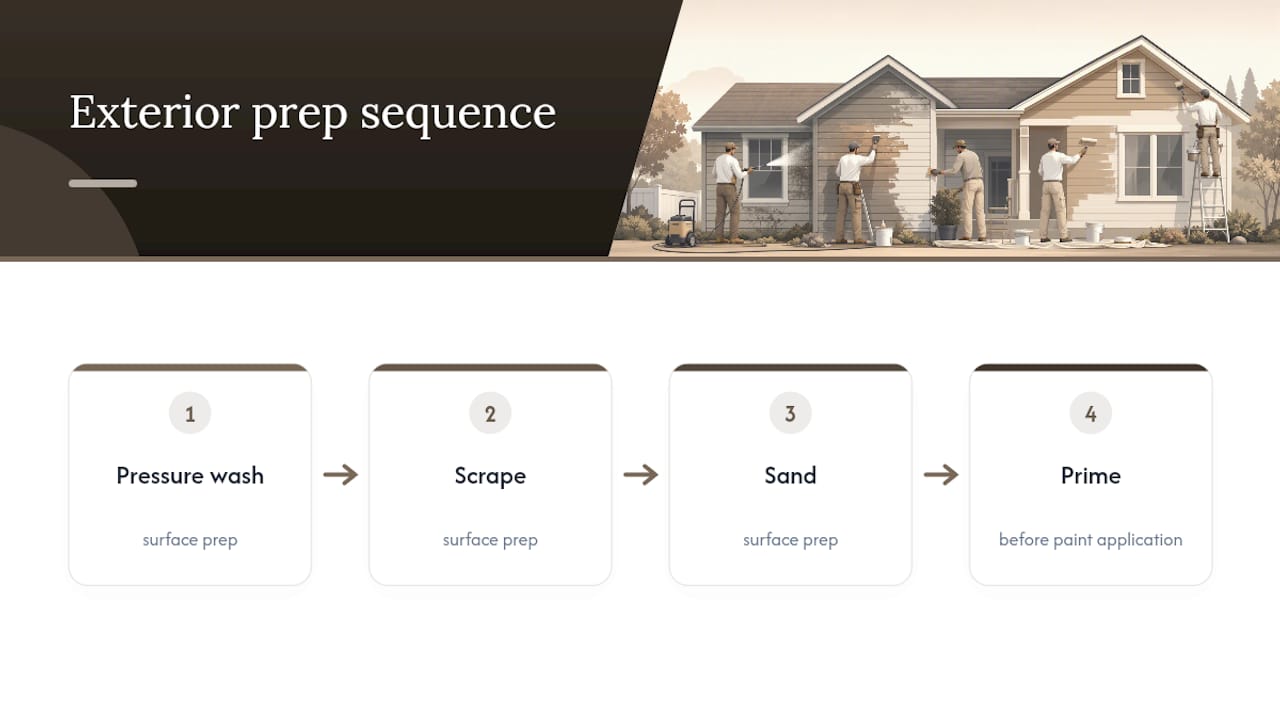Four-step exterior paint preparation sequence