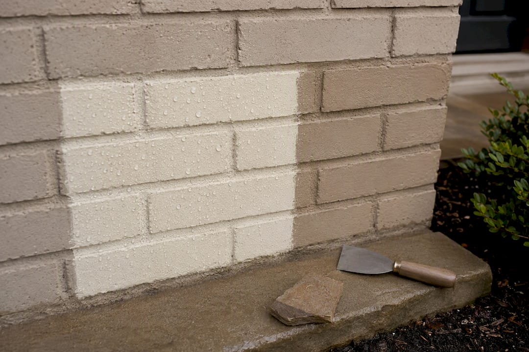 Rainwater beading on brick test patch