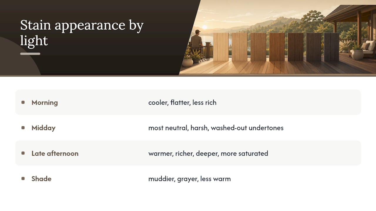 How daylight changes deck stain appearance