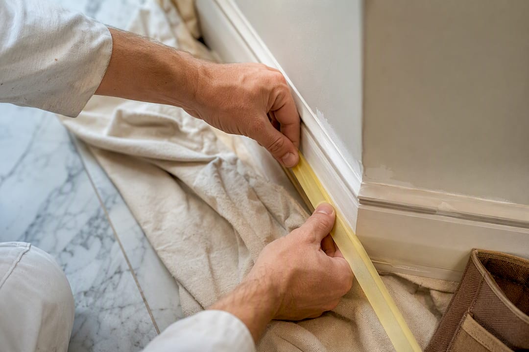 Painter masking repaired condo trim