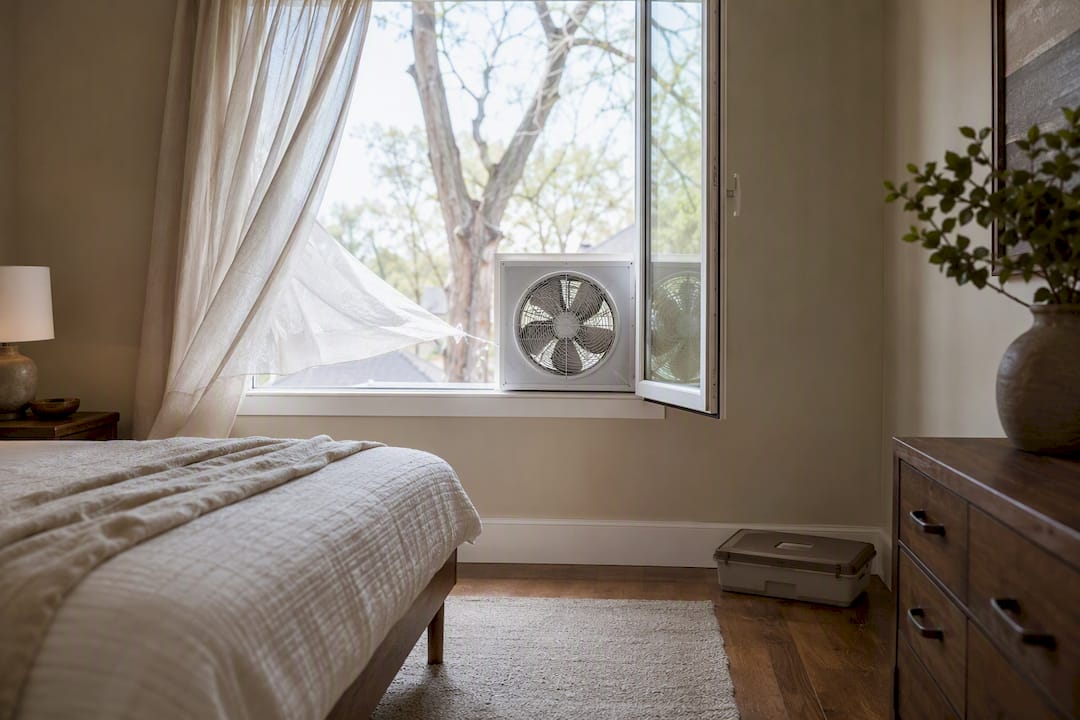 Exhaust fan ventilating freshly painted room