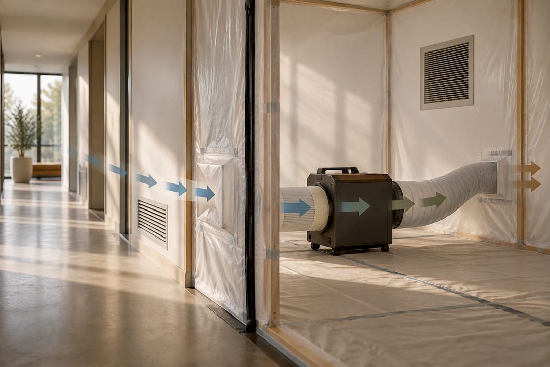 Airflow moving through contained paint work zone